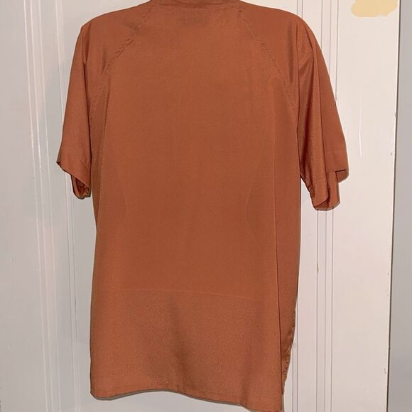 Vintage 70s/80s Irka Rust Orange Polyester Button-Up Short Sleeve Shirt - Picture 7 of 8
